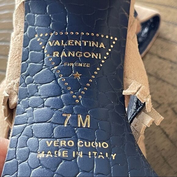 Valentina Rangoni Tan Fringed Block Heel Sandals, Size 7 - Picture 4 of 7